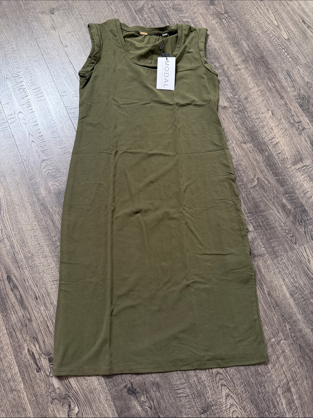 MODAL Olive Green Sleeveless Midi Dress